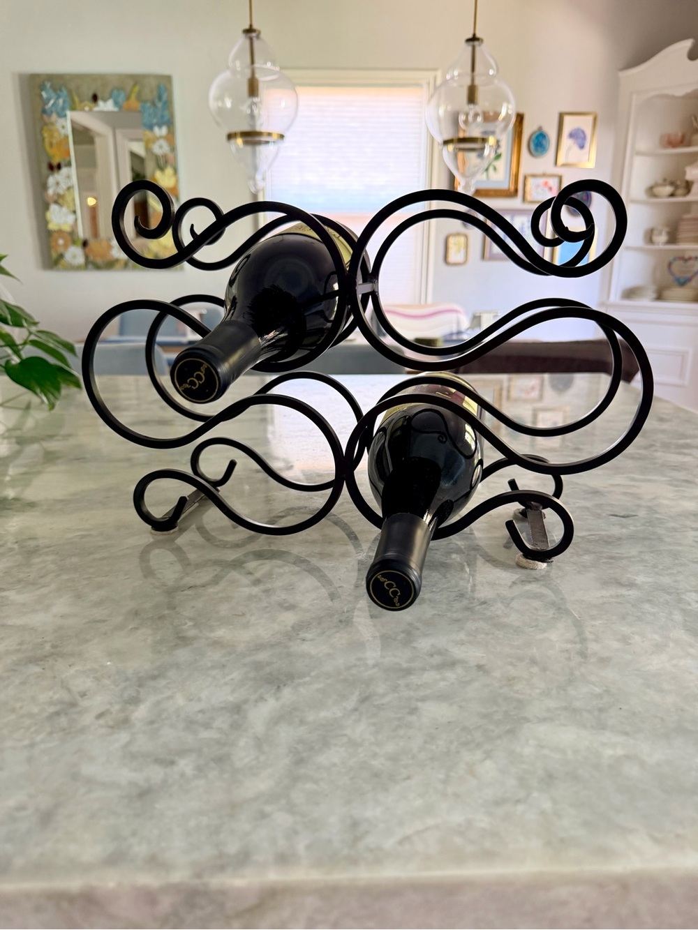 Wrought Iron Scrollwork Countertop Wine Rack 6 Bottle Holder - Picture 4 of 9